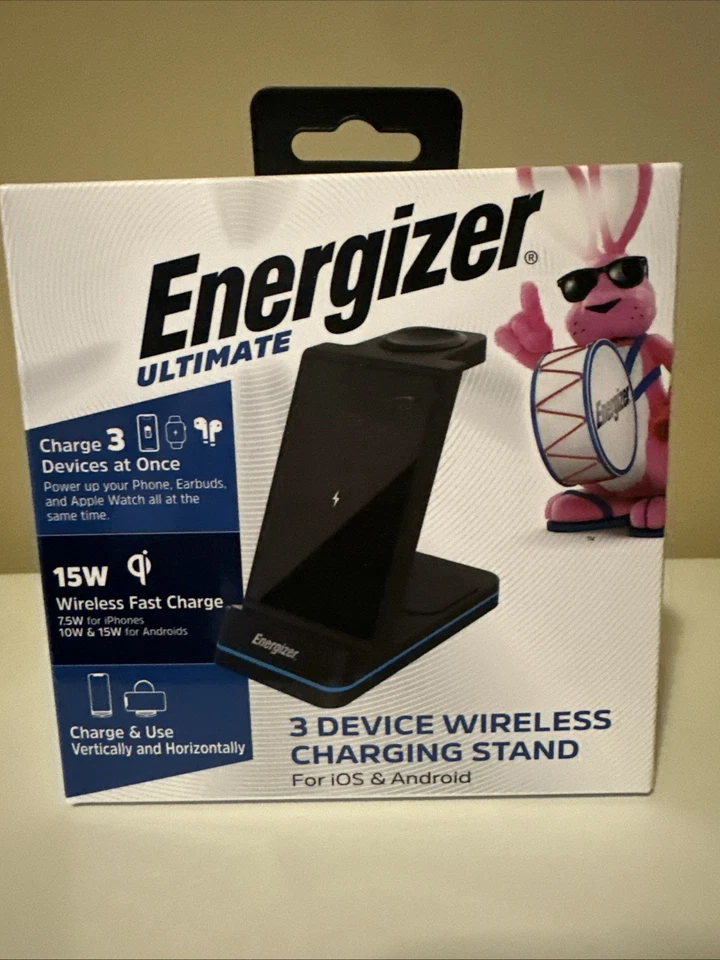 Energizer 3-in-1 15W Qi Wireless Fast Charger Stand with RGB for iPhone AirPods - Image 2 of 4