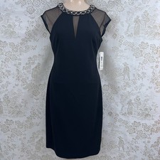 Eliza J Dress Old Money Black Sheer Holiday Cap Sleeve Sheath Jewel Neckline NWT