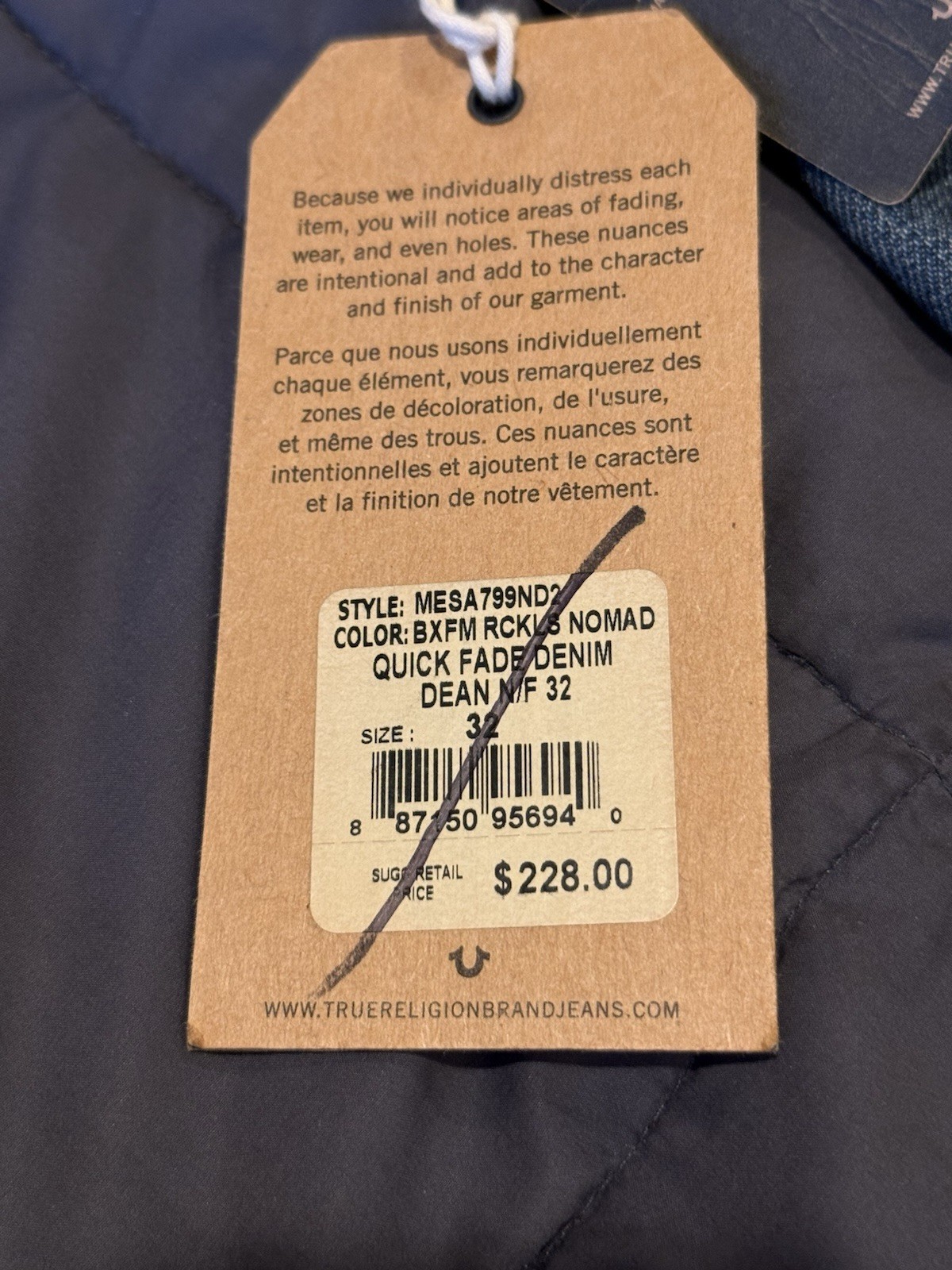 NWT $228 True Religion Dean Modern Dapered Jeans Quick Fade Denim 32 X 32 USA thumbnail 6