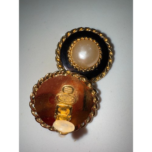 Chanel Round Pearl Clip-On Earrings - Black/Gold - Picture 3 of 6