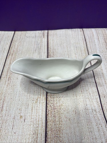 Shenango China Restaurant Ware Newcastle PA Gravy/Syrup Boat~ Teal/Green/ Stripe - Picture 2 of 8