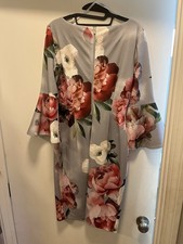 Calvin Klein Women's Gray Floral 3/4 Bell Sleeve Knee Length Sheath Dress Size 8