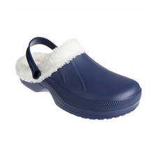 Blue Clog Slippers Faux Fur Lined Slip-On Closed Toe Rubber US 9 Unisex