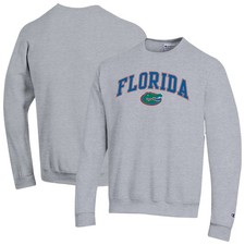 Men's-Champion Heather Gray Florida Gators Arch Over Logo Pullover Sweatshirt