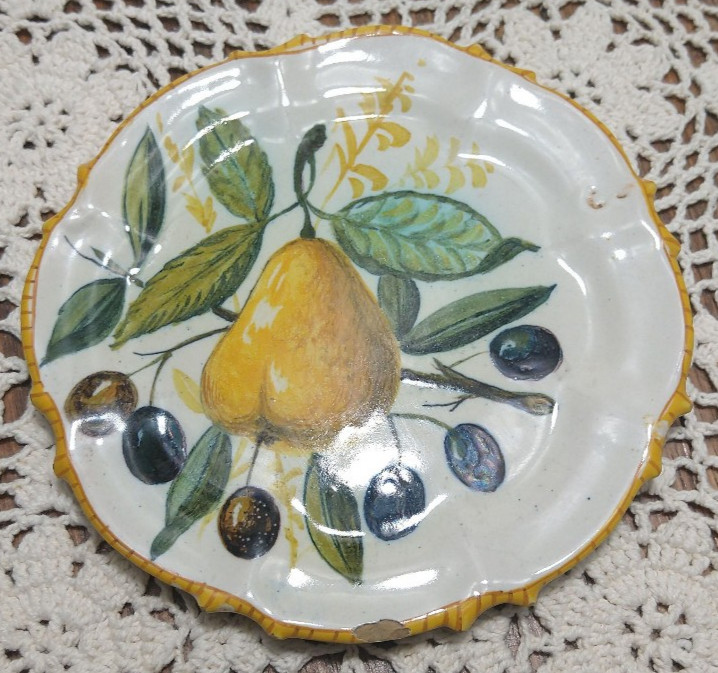 READ Cantagalli Firenze 19thC Maiolica Italiana Plate Pera Olive Cockerel Mark
