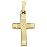 Miamar K16 Damen AnhäNger Kreuz 14 Karat (585) Gelbgold Weiß