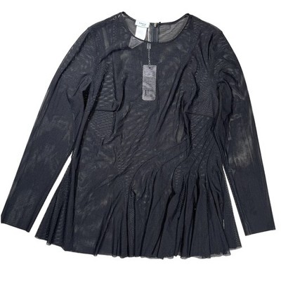 New Akris Punto Black Mesh Long Sleeve Blouse Sz 12 US Sheer Layer Designer NWT