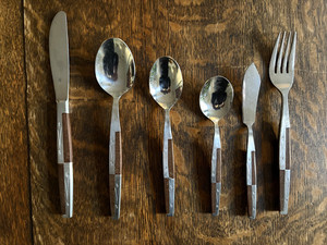 39 pc MCM Japanese  stainless steel flatware composite handles midcentury modern