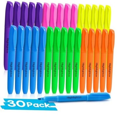 30 Pack Highlighters in 6 Assorted Colors, No Bleed, Bright With Bright colors