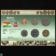 Bolivia 6 Coin Uncirculated Type Set - 2010 Coin Dates  Set and Info Card