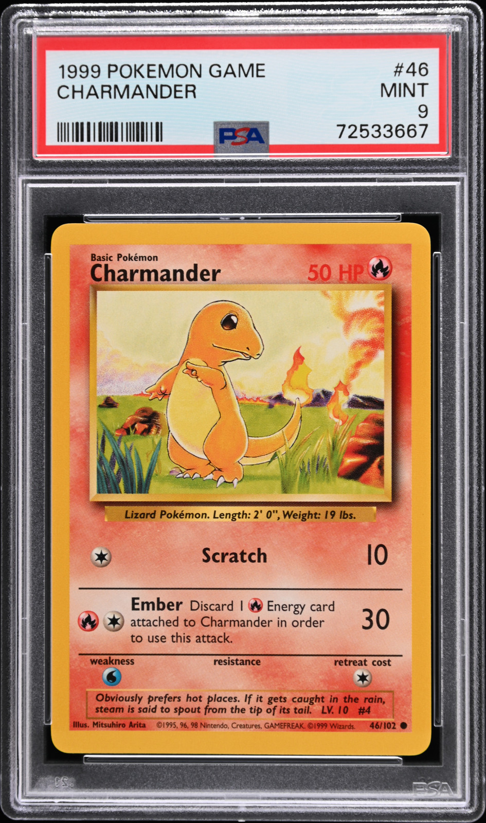 1999 POKEMON BASE SET UNLIMITED #46 CHARMANDER PSA 9
