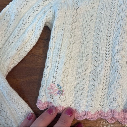 NWT Polo Ralph Lauren white cropped cardigan pink trim size small 7 - Picture 5 of 8