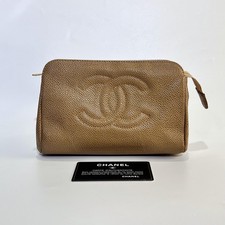 CHANEL Coco mark cosmetic pouch black caviar skin silver 17cm