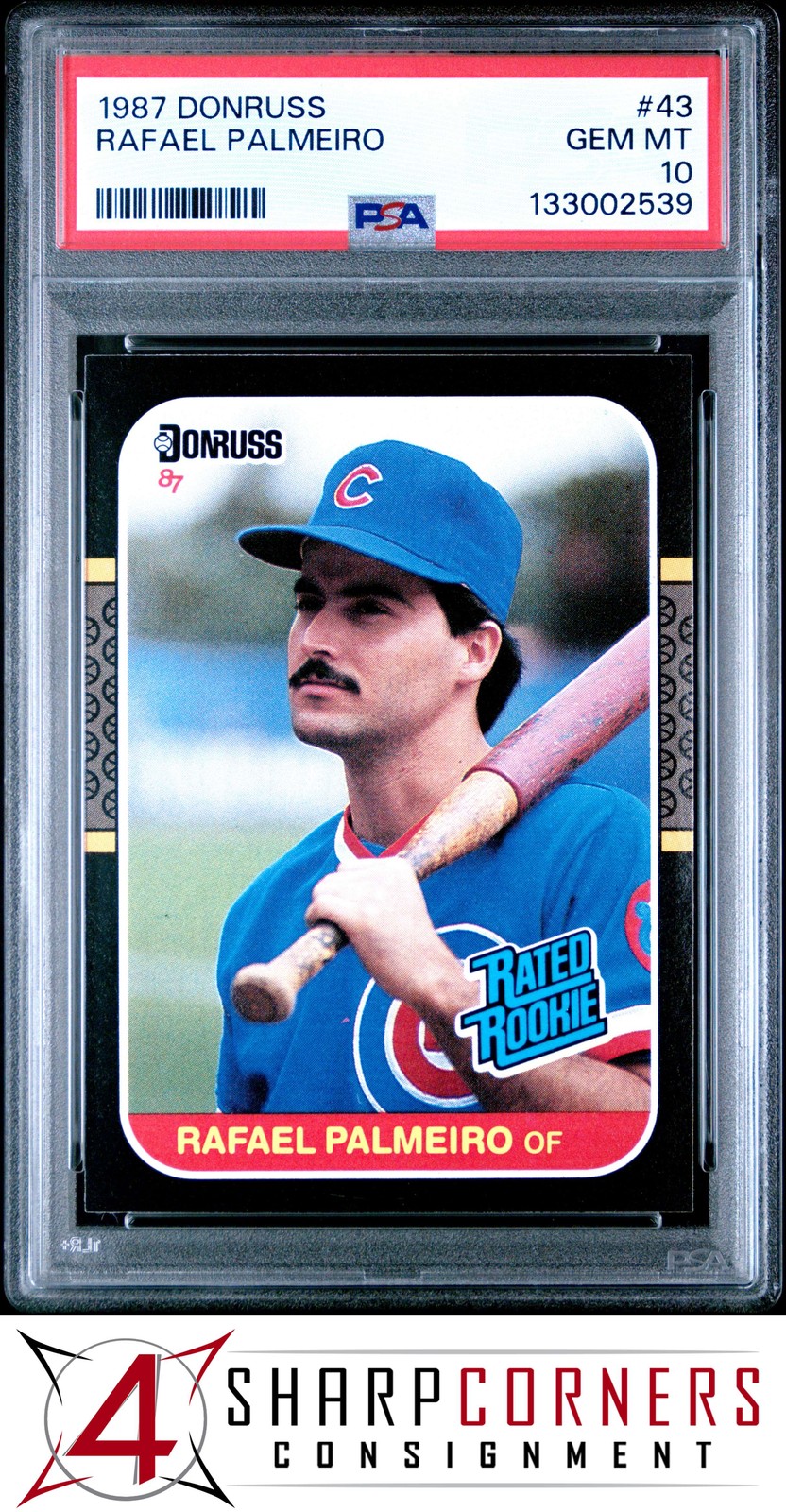 1987 DONRUSS #43 RAFAEL PALMEIRO RC RATED ROOKIE CUBS PSA 10