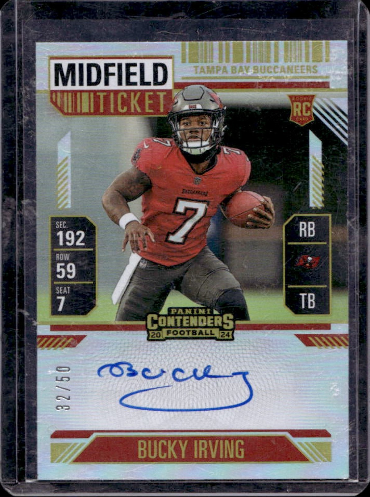 2024 Contenders Bucky Irving Rookie Ticket Auto RC Midfield #32/50