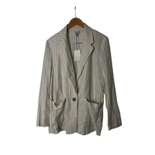 NWT A New Day Pinstripe Linen Rayon Cream Black Blazer M