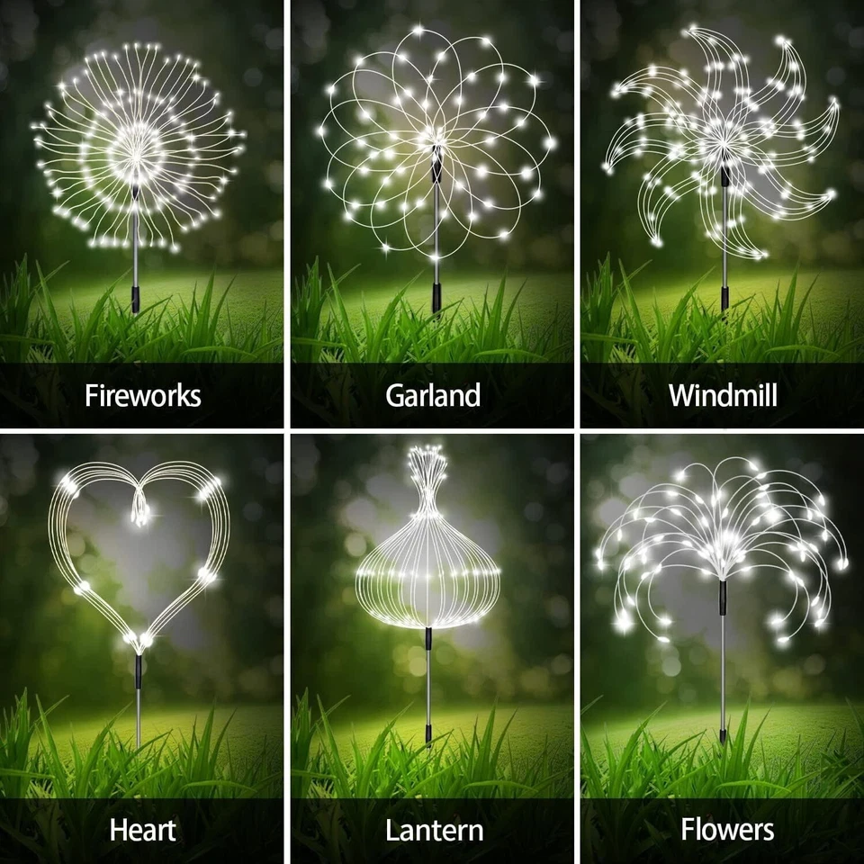 3 Sets Solar Fireworks Lights Outdoor Garden Party Xmas Fairy Wedding Lamp IP65 - Image 2 of 4