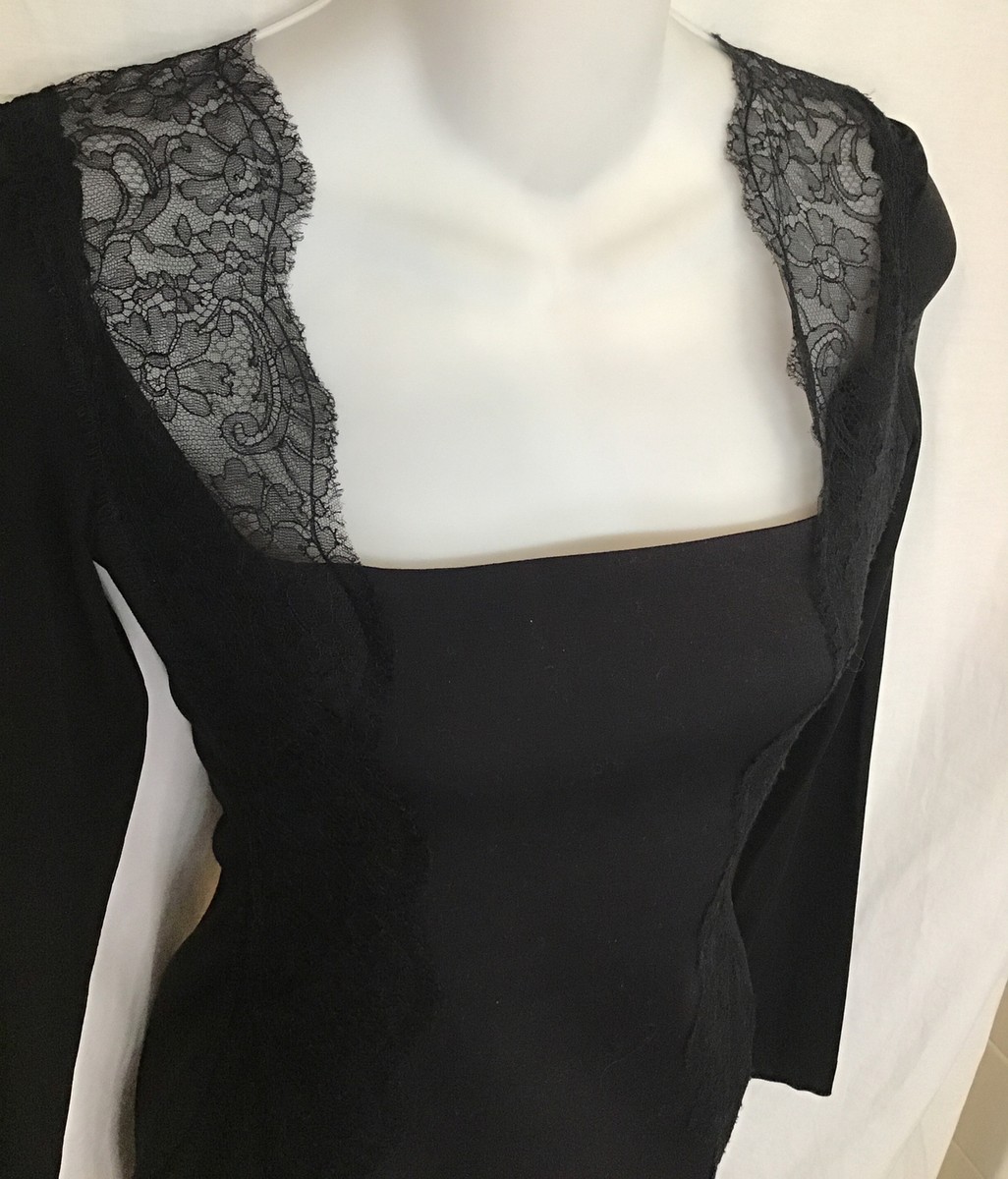 Donna Karan Dress Black Fitted Stretch Lace Trim Long Sleeve Cotton Blend Size 2 | eBay Donna Karan Dress Black Fitted Stretch Lace Trim Long Sleeve Cotton Blend Size 2 | eBay