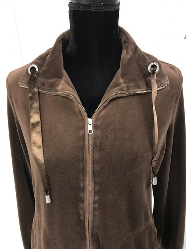 Chico’s Size 1 Brown Velour Zip front jacket with long sleeves - Picture 2 of 5