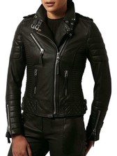 New Women Motorcycle Lambskin Leather Jacket Coat