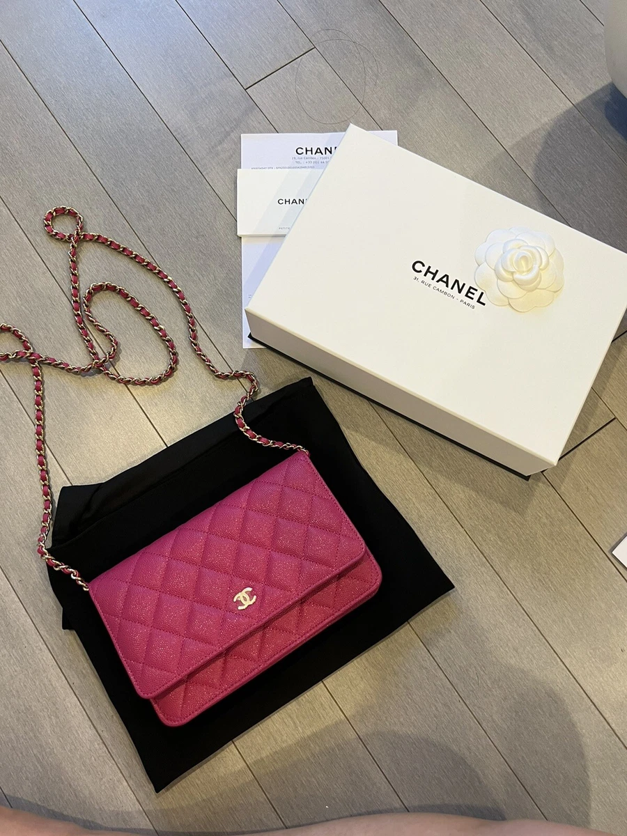 2022 Authentic Chanel Fuschia Quilted Classic Wallet On Chain WOC Receipt  Bag