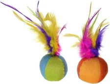 (2 Count) Flutter Balls Feather Cat Toys - Multi Color, 2 Count