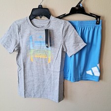 Adidas Shorts Set 7 Boys Blue Gray T-Shirt Graphics Logo