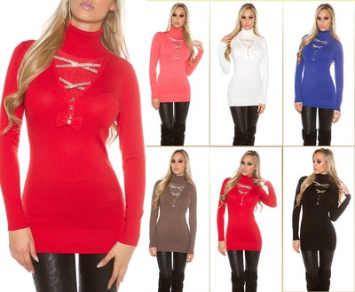 Sexy Trendy Koucla Pullover mit Strass & Schleife Spitze Pulli Sweater  Strick