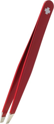 Pince à épiler Précise 1K101 – Acier Inoxydable, Pointe Inclinée, Rouge, Qualité Suisse