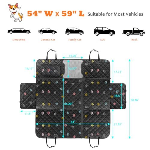 URPOWER 6 in 1 Dog Car Seat Cover 60/40 Split Dog Seat Cover for Back