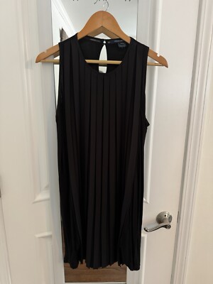 French Connection Sleeveless Dress Women s Size 14 Black Pleated Knee Length