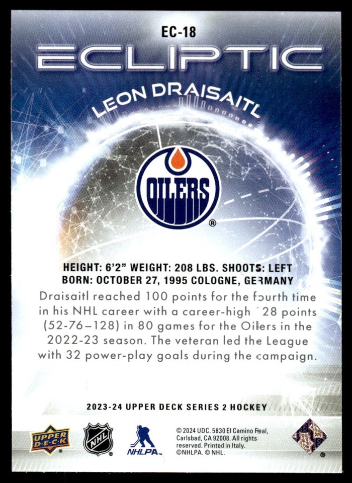 202324 Upper Deck Ecliptic. Leon Draisaitl Edmonton Oilers EC18 eBay