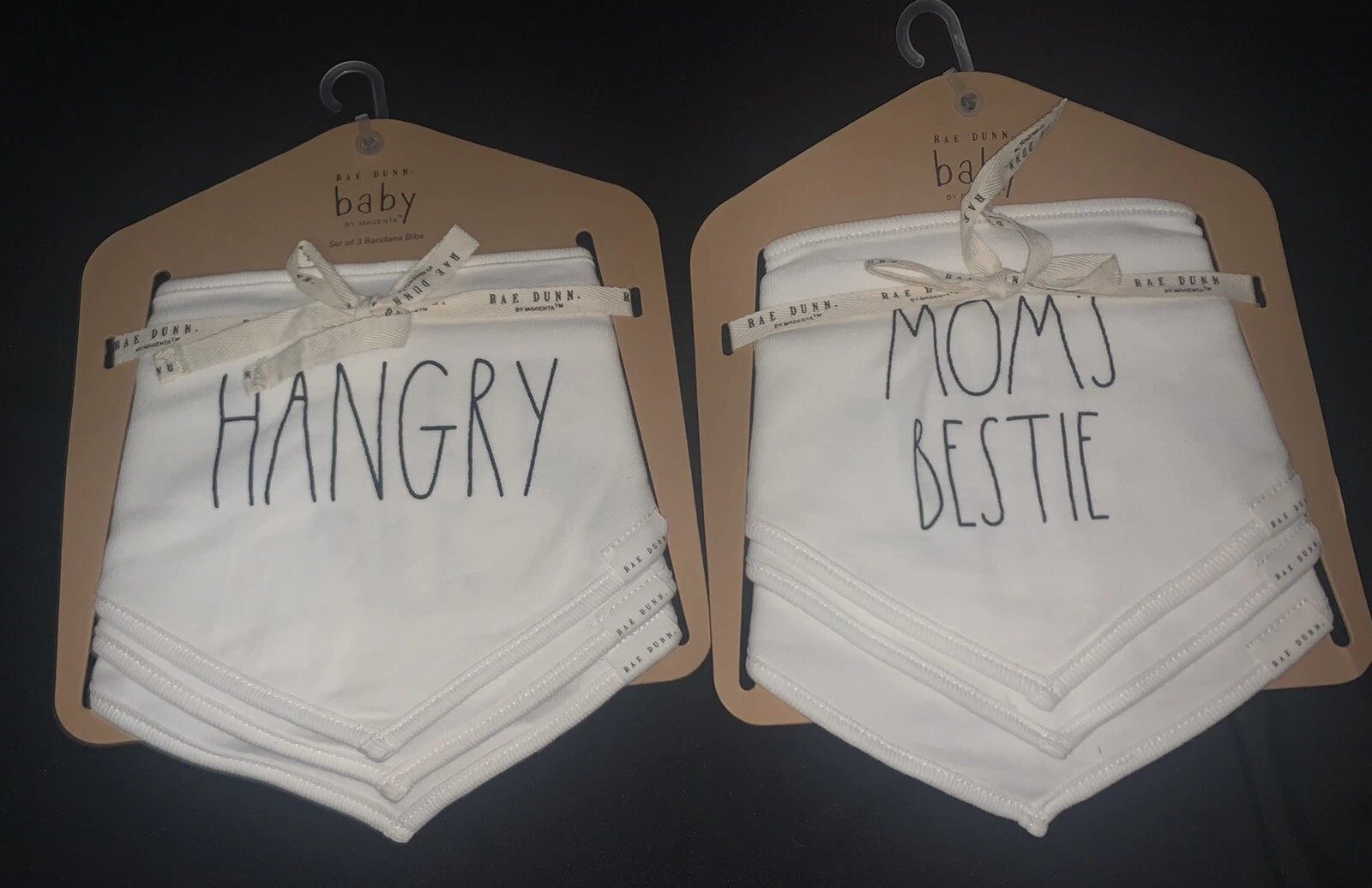 New Rae Dunn by Magenta Baby Bib Set ~6 Bibs~But First Milk, Hangry, Sleepy Head