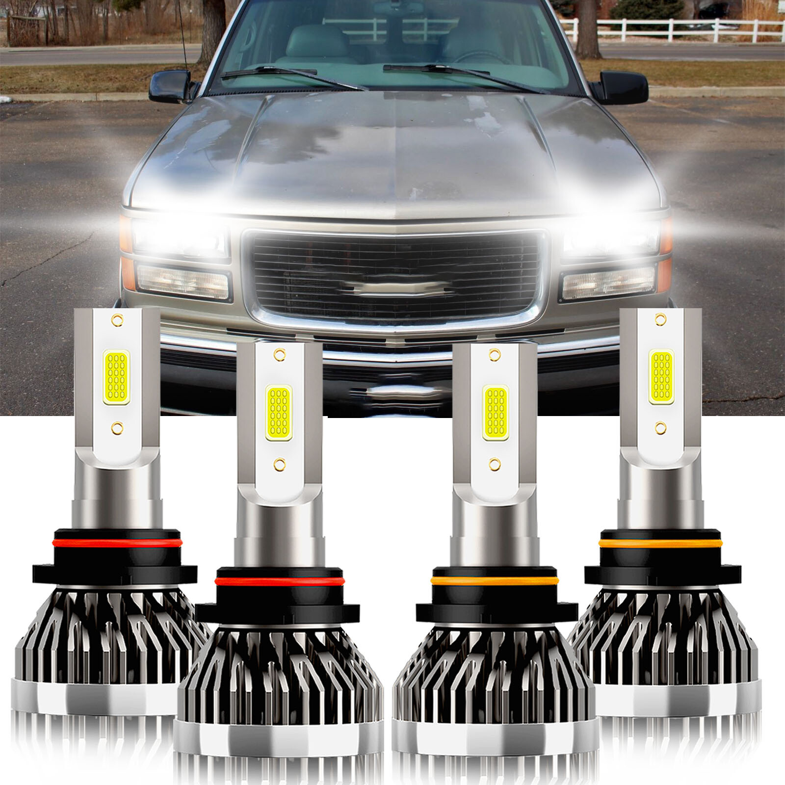 For GMC K1500 Suburban 1992-1999 4PCS 9005 9006 LED Headlight Hi Low Beam Bulbs
