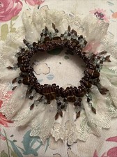 Lace  Blue  Brown Beads Velvet Handmade Garter Bride