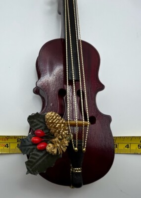 Enesco Wooden Musical Violin Plays We Wish You A Merry Christmas wBox 1989 New