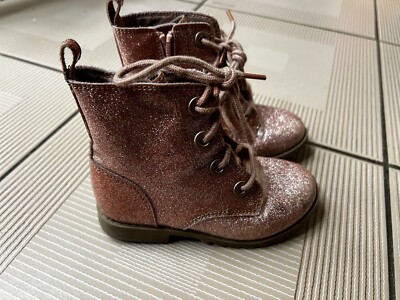 Old Navy Pink Glitter Sparkle Girls Lace Up Shoes Sneakers Boots-8