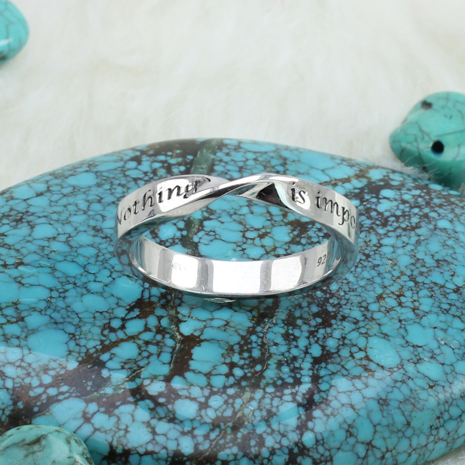 Single Twist Wedding Band Ring in Real Sterling Silver - Nothing is Impossible-image