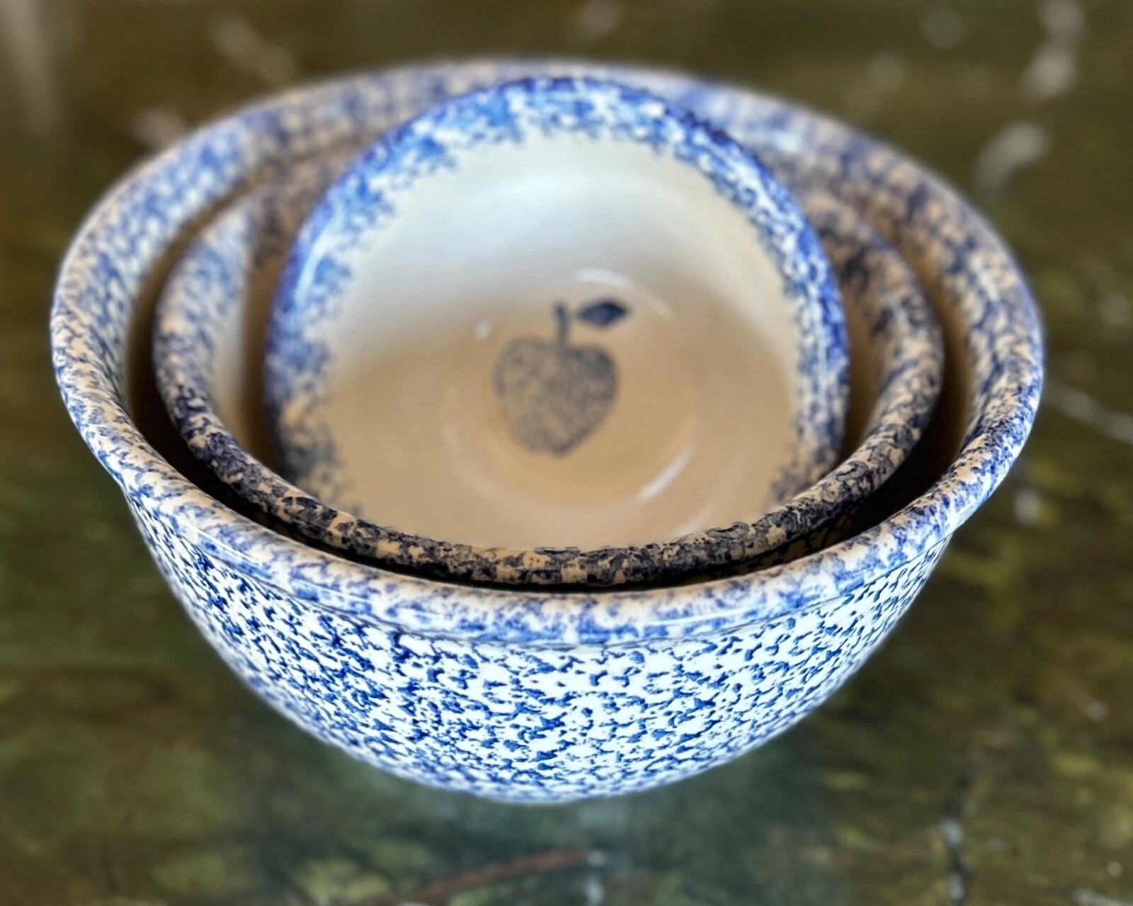 3-Piece Mixing Bowl Set Folk Craft Tienshan Blue SpongeWare 10.5”, 8.5”, 6.5”