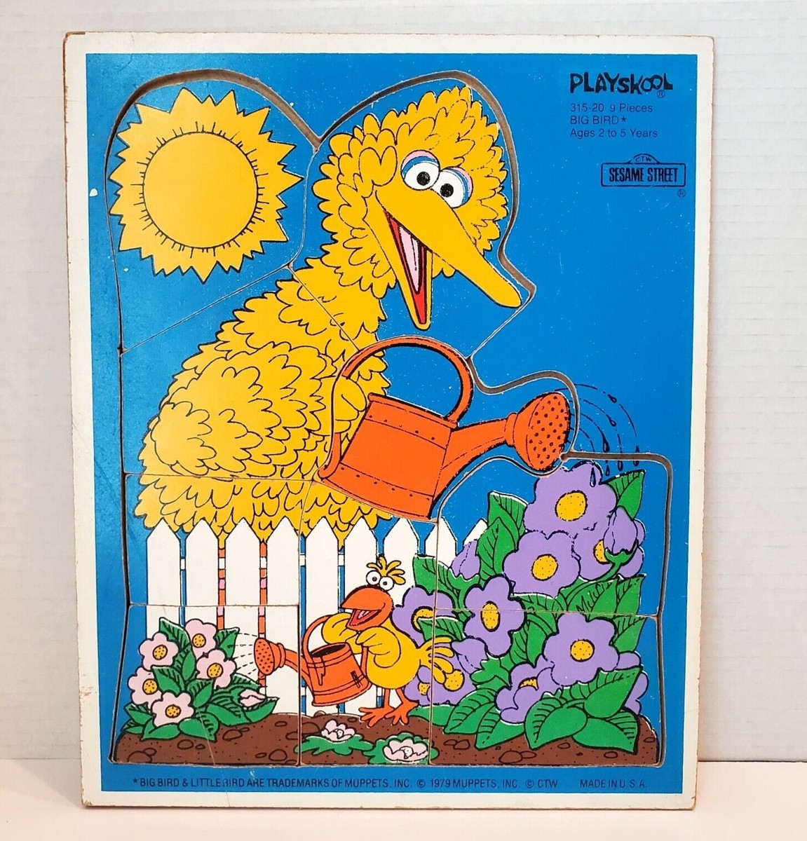 Big Bird 9-Piece Wooden Tray Puzzle Vintage 1979 Playskool Sesame