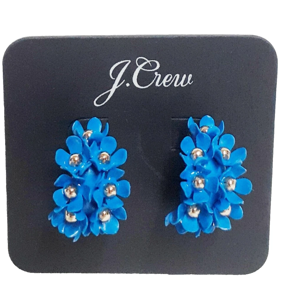 Pendientes de aro J.Crew suaves florales con ramo de pétalos azul turquesa isla AX375 NUEVOS CON ETIQUETAS Foto 3 de 4