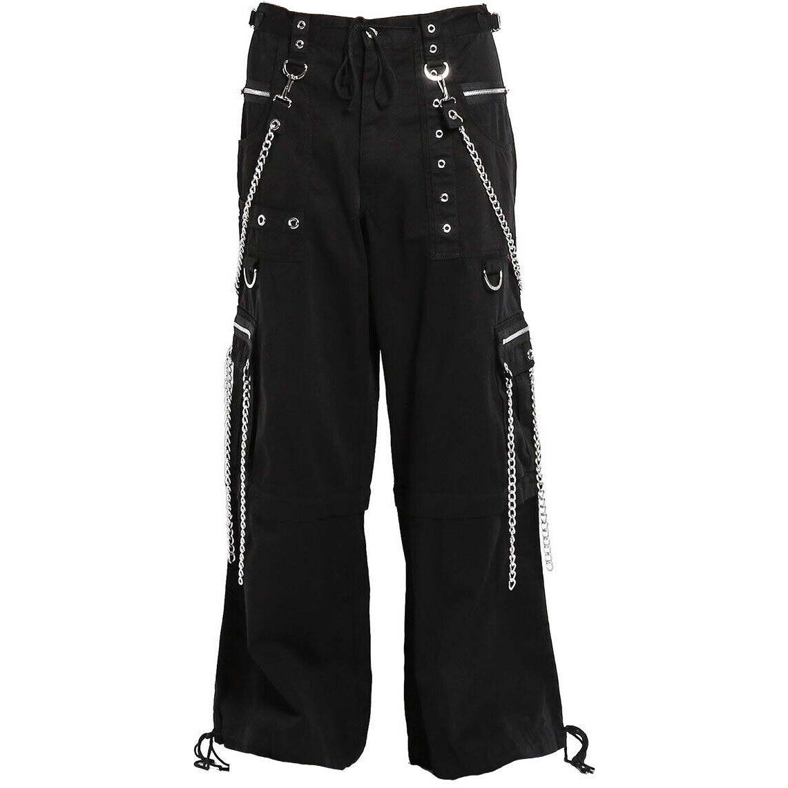 Gothic Punk Rock Trousers with Zipper Straps Studs and Metal Chains  
