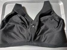 Glamorise BLACK Magic Lift Active Support Bra US 48J Mesh Lace Trim Satin 1005 