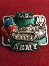 Vintage Bergamot 1982 U.S. Army Tank and Flag Pewter Belt Buckle