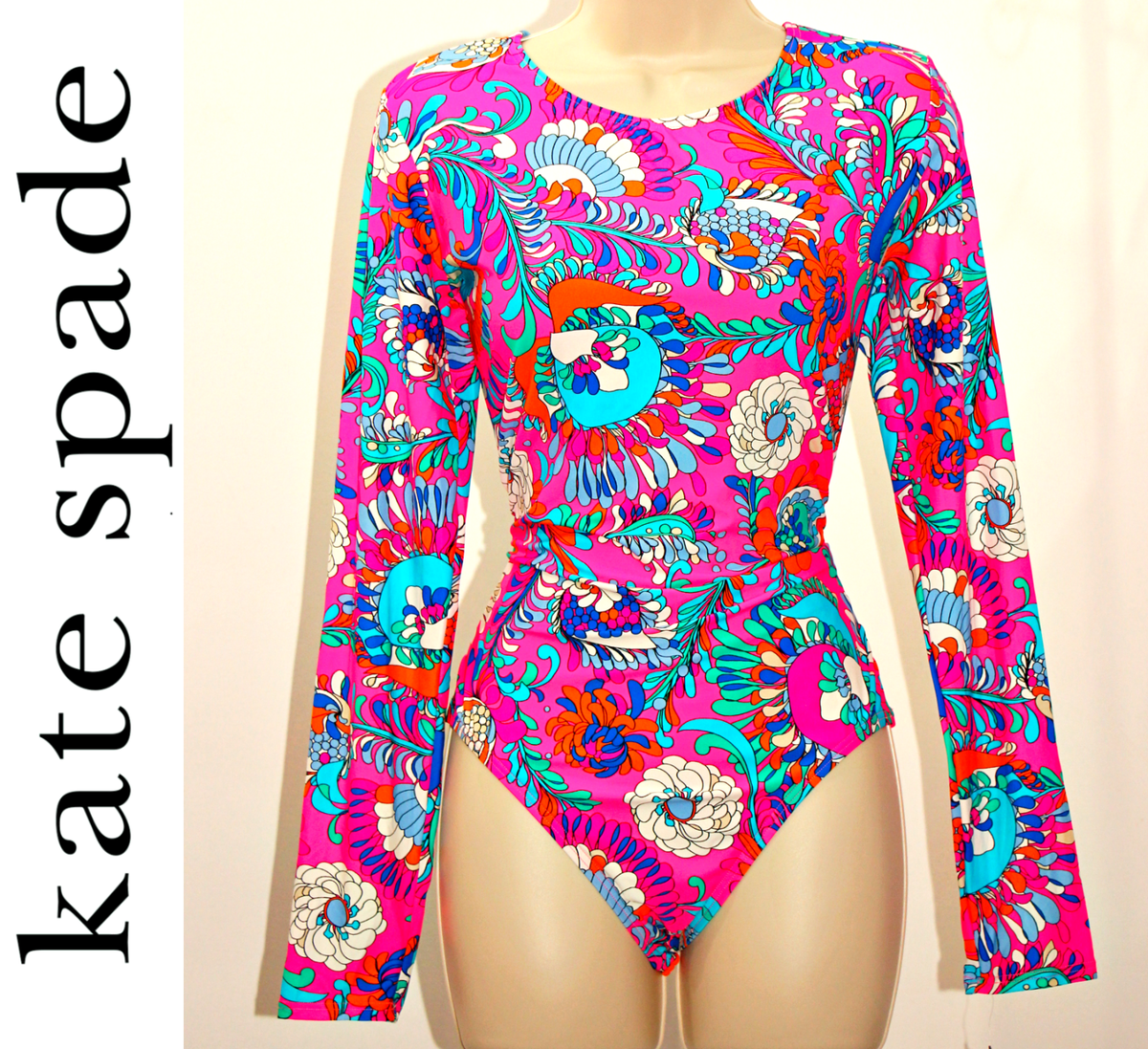 KATE SPADE Long Sleeve Swimsuit Back Zip Rash Guard in KATE SPADE Long Sleeve Swimsuit Back Zip Rash Guard in