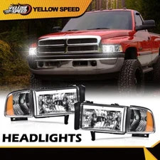 Chrome Housing Amber Corner LED DRL Headlights Fit For 94-02 Dodge Ram 1500-3500