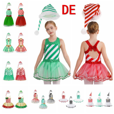 DE Mädchen Weihnachten Süßigkeiten Cane Tutu Kleid Xmas Bow Mesh Ballet Dance