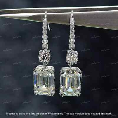 3Ct Emerald Cut Lab-Created Diamond Drop & Dangle Earrings 14K White Gold Plated