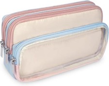 Color-Block Pencil Case Organizer 100 Pen Capacity lear PVC Layer for Study Home