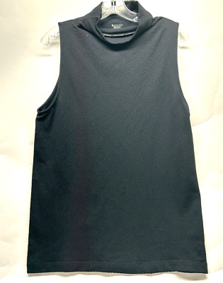 Athleta XL Black Nylon Blend Mock Neck Ribbed Tank Top (F5)